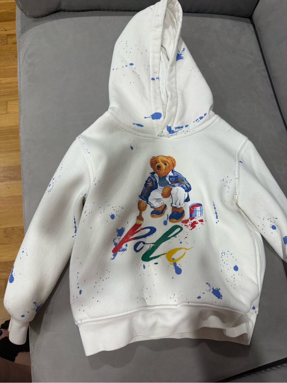 Polo by Ralph Lauren White Kids Hoodie with Bear & Multicolor Paint-Splatter